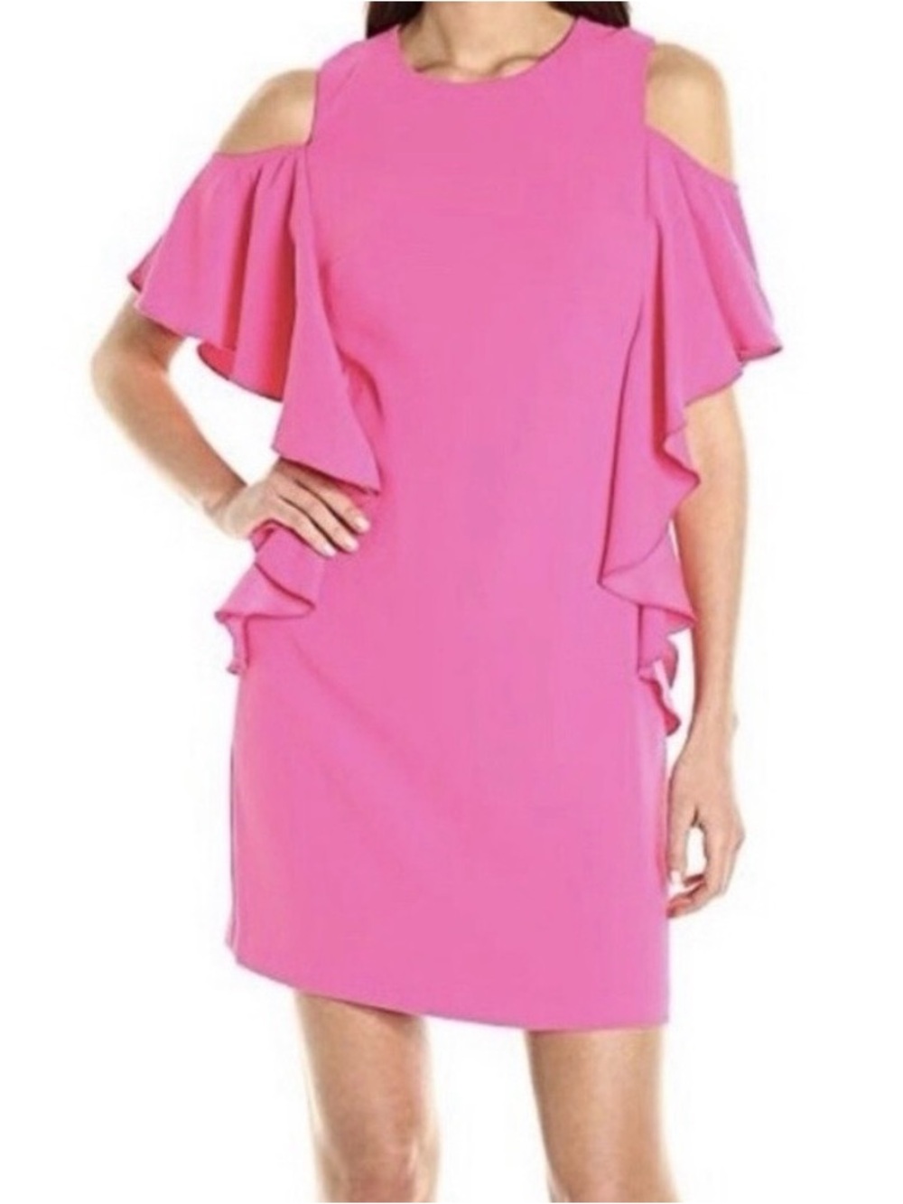Trina Turk Hot Pink Cold-Shoulder Ruffle Mini Dress